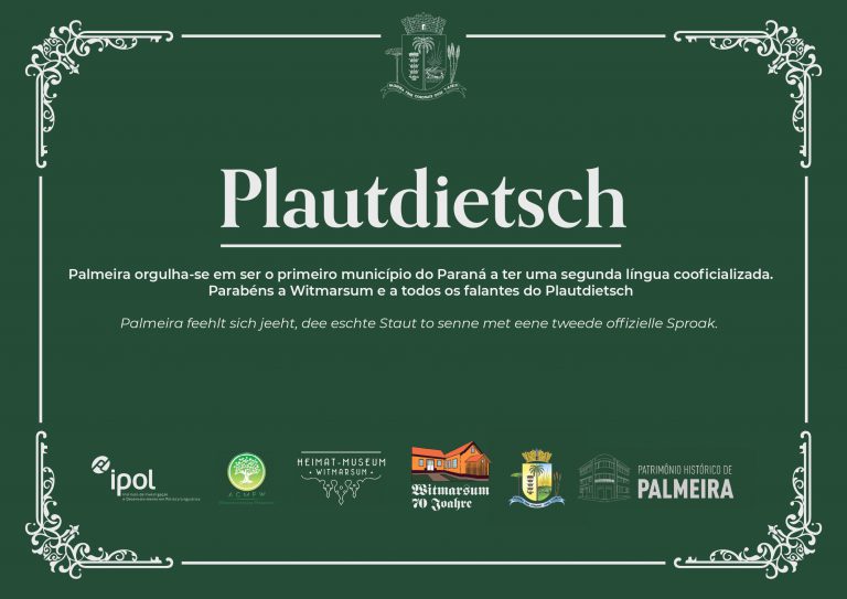 Certificate about declaring Plautdietsch an official language in Palmeira municipality, Brazil
