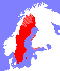 Map that shows the Swedish speaking areas in Europe.