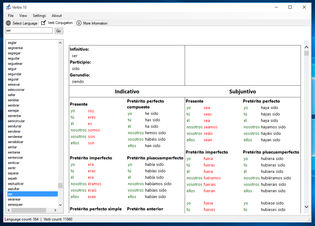 Ver Conjugation Chart